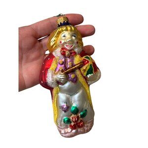 Vtg Unique Treasures Hand-Painted blown Glass Clown Christmas Ornament  Glitter